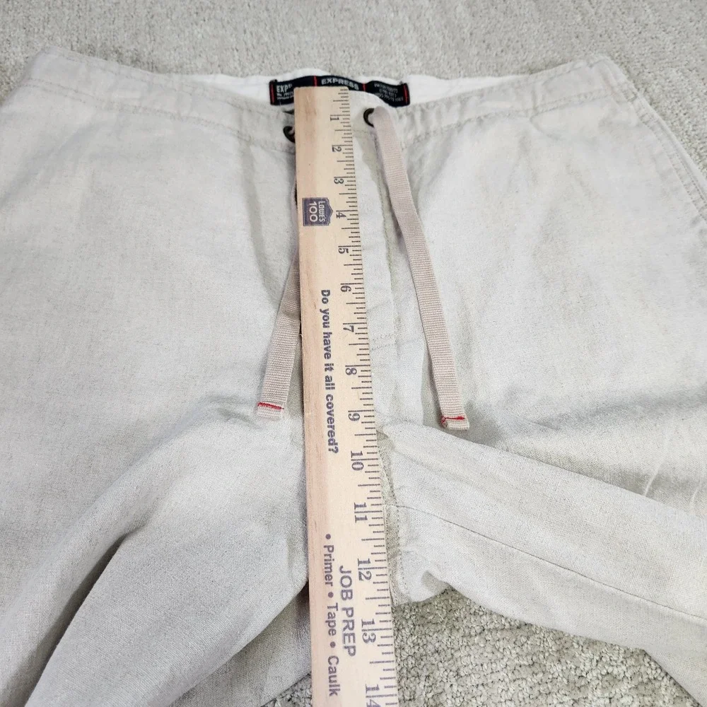 Vintage Express Pants Men Medium Baggy Linen Cotton High Rise Trouser Drawstring